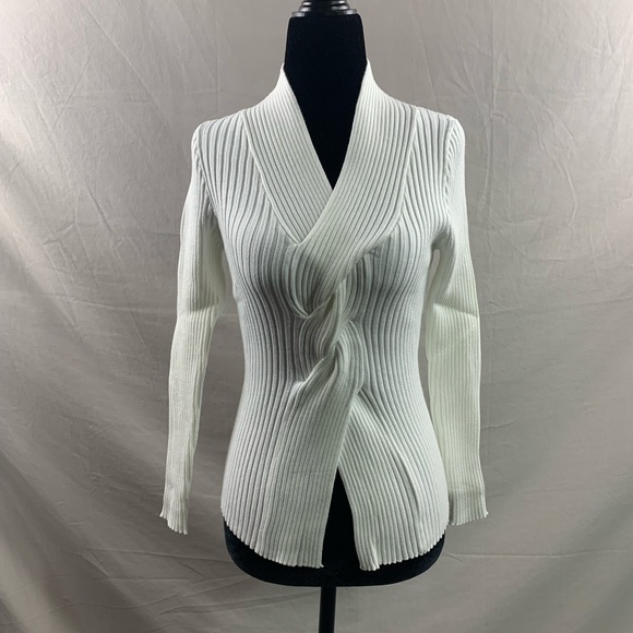 Twist Front Ribbed Knit Sweater White - Picture 6 of 6
